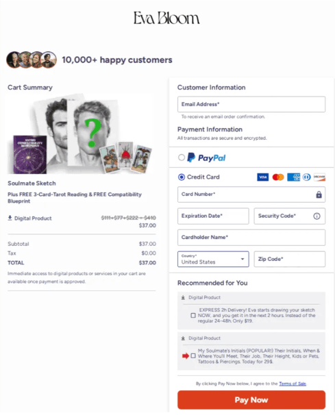 Eva Bloom Soulmate Sketch Checkout Page